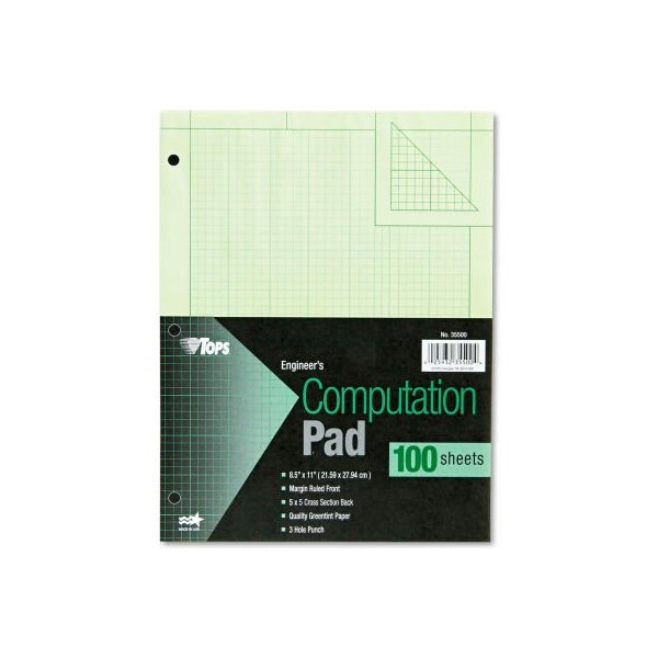 Tops Business Forms TOPS Engineering Computation Pad 35500, 8-1/2" x 11", Green Tint, 100 Sheets/Pack 35500 - main
